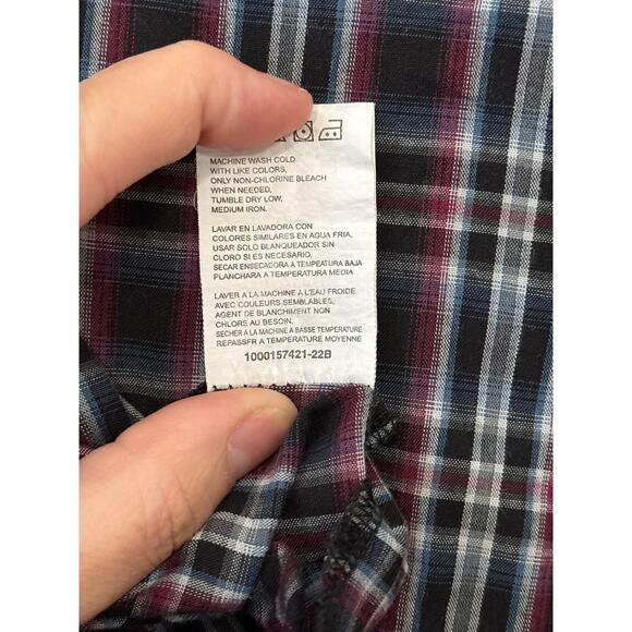 Wrangler Pearl Snap Shirt – Men’s XL – Black Maroon White Blue Plaid Western - Picture 6 of 8